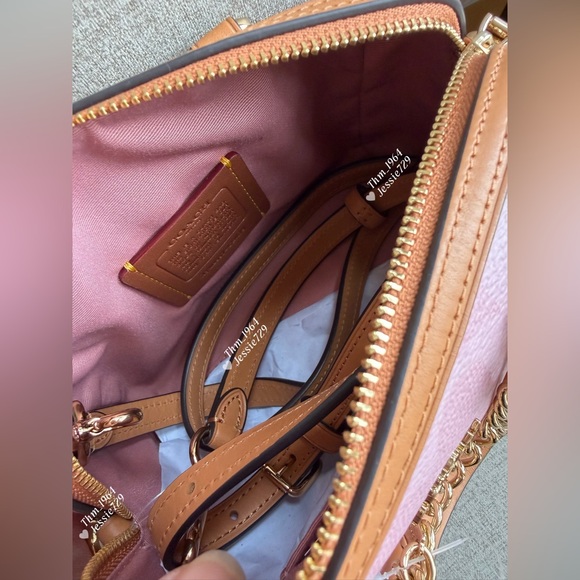 NWT!COACH Mini Rowan Crossbody Bag In Signature With Charms(CEK79)powder pink - Picture 6 of 8